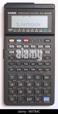 A photograph of the Casio FX-603P, a scientific calculator known for its functionality and design. The device represents technological innovation in personal computing tools. Stock Photo