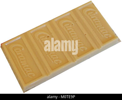 The Caramac bar is a popular confectionery, known for its smooth caramel-flavored taste and chocolate coating. The bar has been a favorite treat for many years and is well-known for its distinctive flavor and unique packaging design. Stock Photo