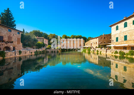 Bagno Vignoni village medieval thermal baths or hot pool. Tuscany, Italy, Europe Stock Photo