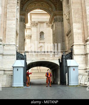 Arched entrance with Swiss Guards at the Vatican, Rome Stock Photo