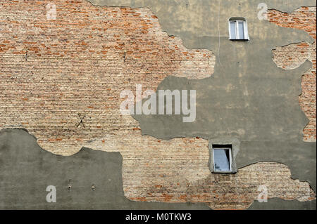 wall, repair, plaster, brick, defects, technology, old,wall, repair, plaster, brick, defects, technology, traditional, construction, preparation, to l Stock Photo