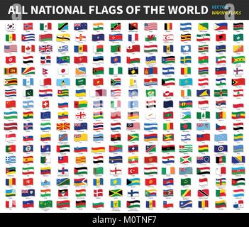 All official national flags of the world . Waving design . Vector . Stock Vector