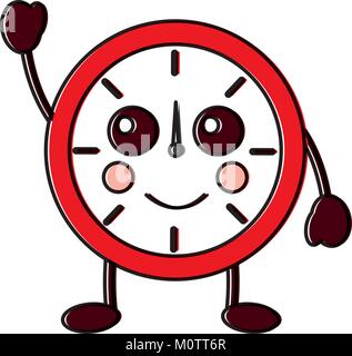 kawaii round clock time cartoon character Stock Vector