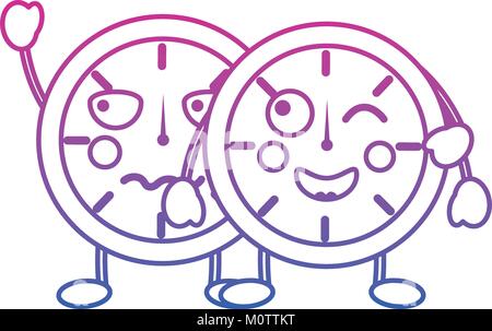 two kawaii clock character cartoon style Stock Vector