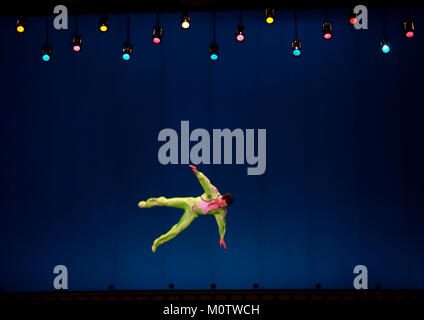 North Korean acrobat falling in a circus, Pyongan Province, Pyongyang ...