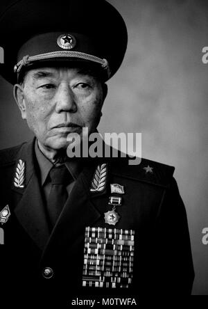 Portrait of a North Korean war veteran called general pak shan su, Pyongan Province, Pyongyang, North Korea Stock Photo