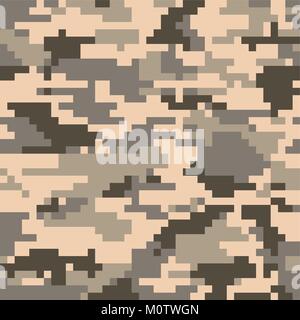 Digital pixel camouflage seamless pattern. Vector Texture in desert colour Stock Vector