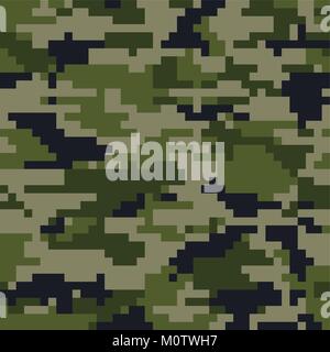 Digital pixel camouflage seamless pattern. Vector Texture in green colour Stock Vector