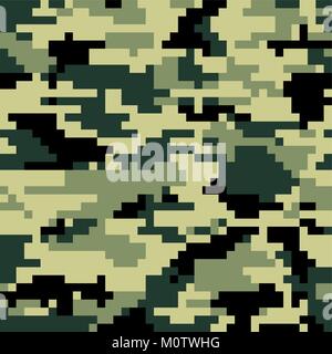 Digital pixel camouflage seamless pattern. Vector Texture in jungle colour Stock Vector