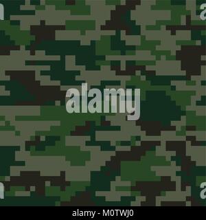 Digital pixel camouflage seamless pattern. Vector Texture in green colour Stock Vector