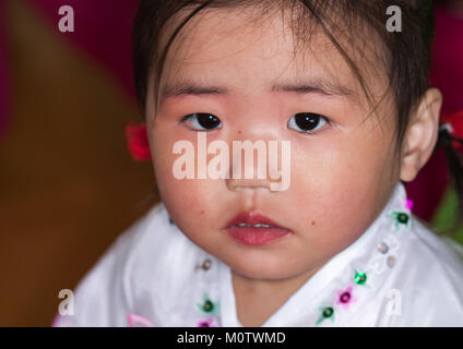 North Korean girl in an orphanage, South Pyongan Province, Nampo, North Korea Stock Photo