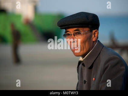 Portrait of a North Korean man with a cap, Kangwon Province, Wonsan, North Korea Stock Photo