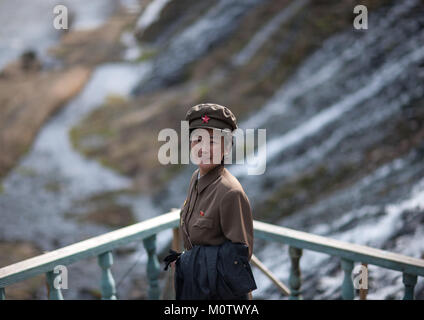 Portrait of a North Korean guide in mount Paektu, Ryanggang Province, Rimyongsu, North Korea Stock Photo