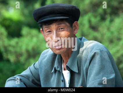 Portrait of a North Korean man with a cap, North Hwanghae Province, Kaesong, North Korea Stock Photo