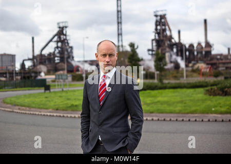 Stephen Kinnock, Member of Parliament for Aberavon outside Tata Steel Port Talbot. Stock Photo