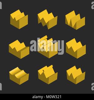 golden crowns in isometric on black isolated background Stock Vector