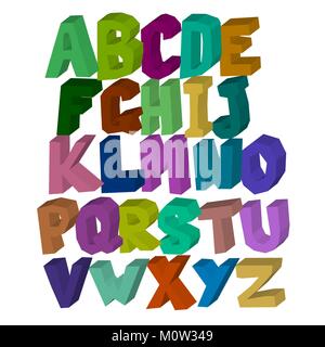 multi-colored square three-dimensional alphabet on white isolated background Stock Vector