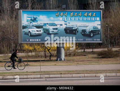 Pyeonghwa motors car adversting billboard, Pyongan Province, Pyongyang, North Korea Stock Photo