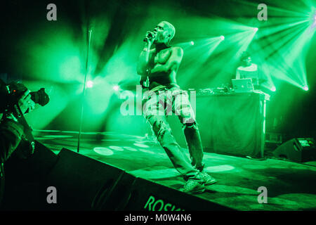 The American queer rapper and performance artist Psycho Egyptian (pictured) performs a live concert at the Danish music festival Roskilde Festival 2013 with fellow rapper Mykki Blanco. Denmark, 05/07 2013. Stock Photo