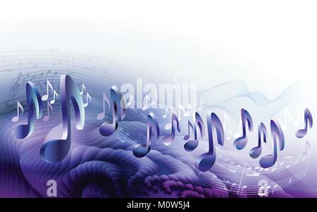 Abstract sheet music design background with 3d musical notes Stock Vector