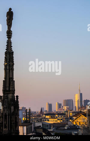 Italy,Lombardy,Milan,skyline with Unicredit Tower viewed from Duomo roof Stock Photo