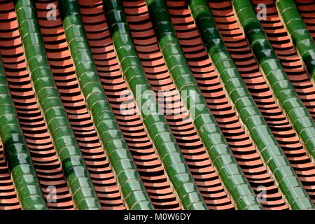 Close up of an old Chinese temple roof with rich texture and geometry in Chinatown, Singapore Stock Photo