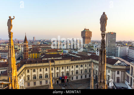 Italy,Lombardy,Milan,skyline with Velasca Tower viewed from Duomo roof Stock Photo