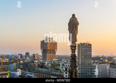 Italy,Lombardy,Milan,skyline with Velasca Tower viewed from Duomo roof Stock Photo