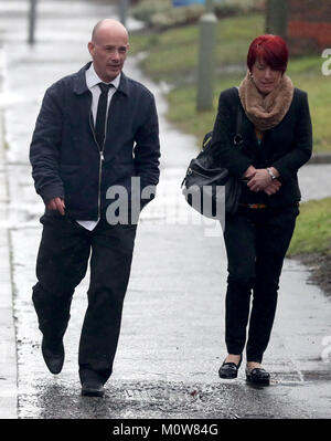 Tracy Lewis and Tony Benton, the sister and twin brother of Sean Benton, arrive at Woking Coroner's Court on the first day of the inquest into the 1995 death of Private Benton at Deepcut army barracks. Stock Photo