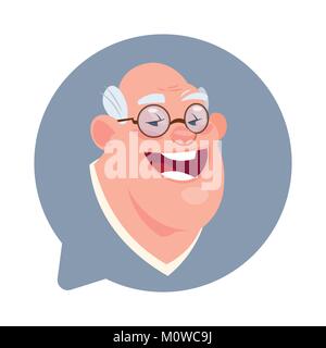 Profile Icon Senior Male Head In Chat Bubble Isolated, Man Avatar Cartoon Character Portrait Stock Vector