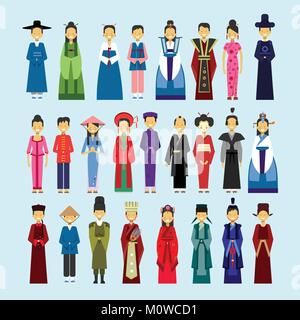 Set Of People In Traditional Asian Clothing, Male And Female National Costumes Collection Concept Stock Vector