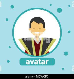 Asian Man Avatar Icon Korean Male In Traditional Costume Profile Portrait Stock Vector