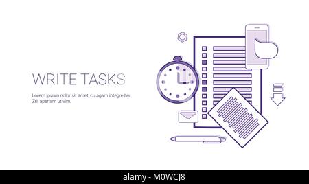 Write Tasks Planning Business Concept Banner With Copy Space Thin Line Stock Vector