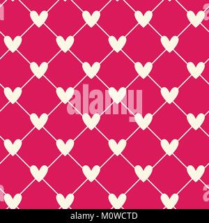 White Hearts Connected With Lines On Pink Background Valentines Day Seamless Pattern Stock Vector