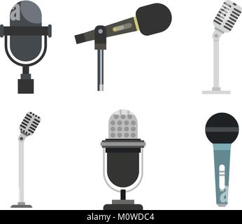 Microphone icon set, flat style Stock Vector