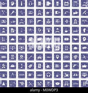 100 support icons set grunge sapphire Stock Vector