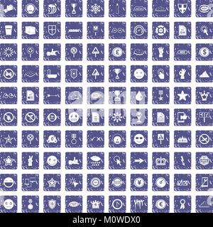100 symbol icons set grunge sapphire Stock Vector