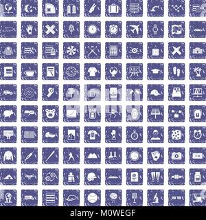 100 time icons set grunge sapphire Stock Vector