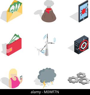 Penetration icons set, isometric style Stock Vector