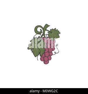 Red Grape icon. Cute flat colors design. Friut symbol for logo, label or badge. Stock vector illustration isolated on white background Stock Vector