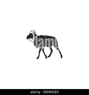 Wild goat silhouette shape. Vintage hand drawn wild animal icon, symbol isolated on white background. Stock vector illustration of animal Stock Vector