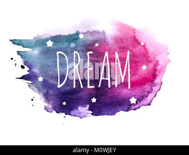 Believe Word with Stars on Hand Drawn Watercolor Brush Paint Background. Vector Illustration Stock Vector