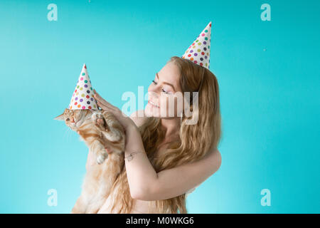 Birthday Surprise Party Cat Stock Photo