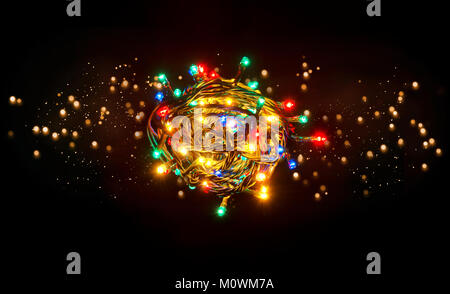Shiny christmas led lights on black background Stock Photo