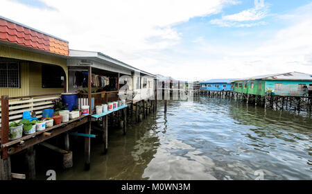 Sim Sim Water Village is the fishermen's village on stilts on the Heritage Trail, Sandakan, Sabah, Borneo, Malaysia Stock Photo