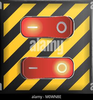 Realistic Toggle Switch Vector. Danger Background. Red Switches With On, Off Position. Control Illustration. Stock Vector