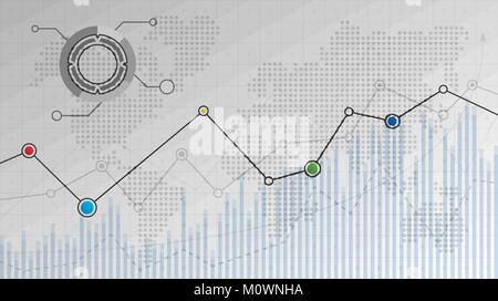 Abstract infographic financial chart with uptrend line graphs, dotted world map and other elements for your design Stock Vector