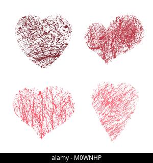 Vector illustration of brush painted hearts set isolated on white background. Valentine's day grunge hand drawn heart icons for your design Stock Vector