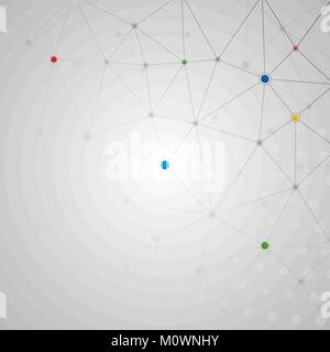 Vector illustration of connected lines and dots with dotted round pattern. Global network connection template Stock Vector