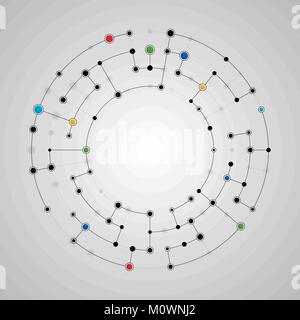 Vector illustration of connected lines and dots round pattern. Global network connection template Stock Vector